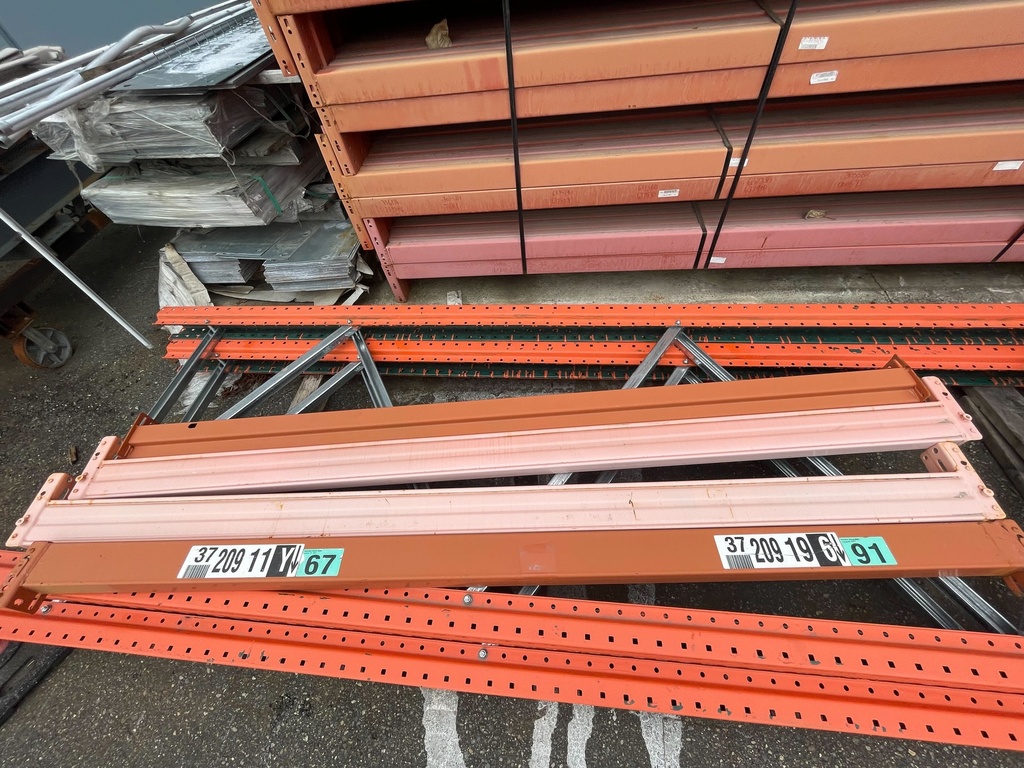 Used Beams: Racksteel 8ft(96in) long x 5in 3-Tab (Box) Faded Orange